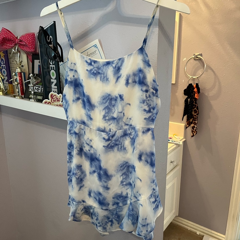 white romper with blue design!